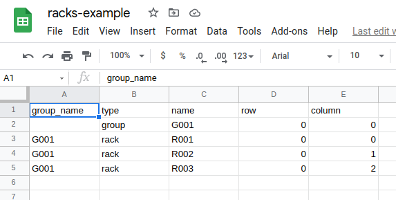 Example layout CSV in Sheets.