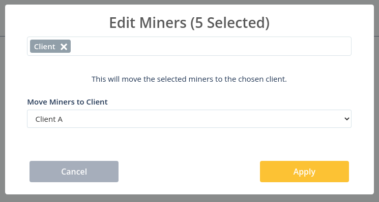 Assigning the miners to Client A.